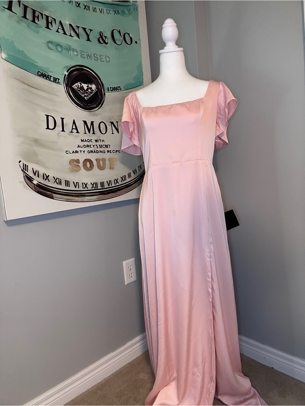 Ultimate Sweetness Light Pink Satin Flutter Sleeve Maxi Dress